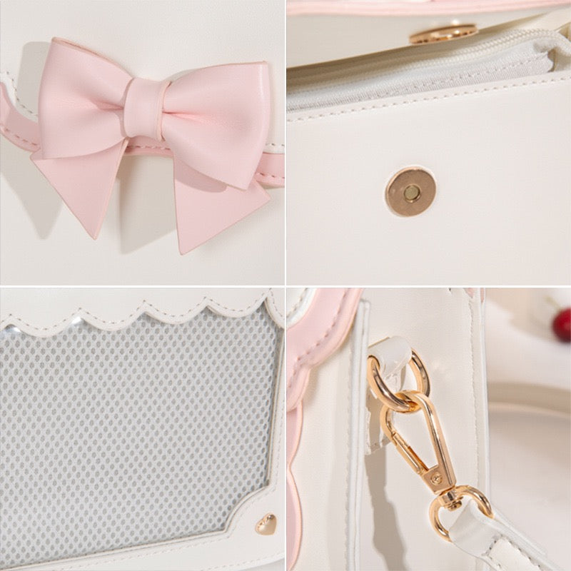Sweet Lolita Bow Accordion Satchel Cute PU Leather Shoulder & Crossbody Bag